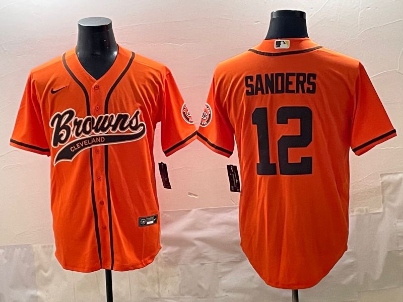 Men 2025 Cleveland Browns 12 Sanders Orange Joint Name Nike Limited NFL Jersey style 3